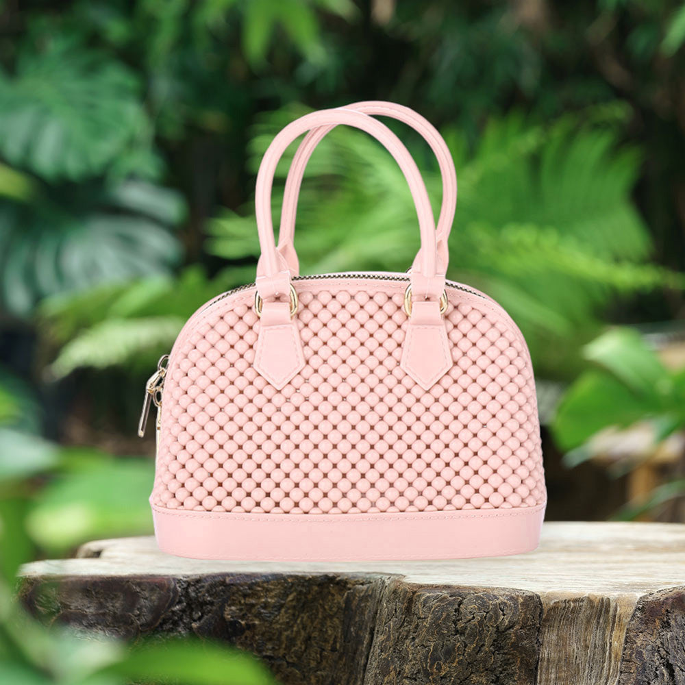 Solid Jelly Rubber Tote / Crossbody Bag Pink
