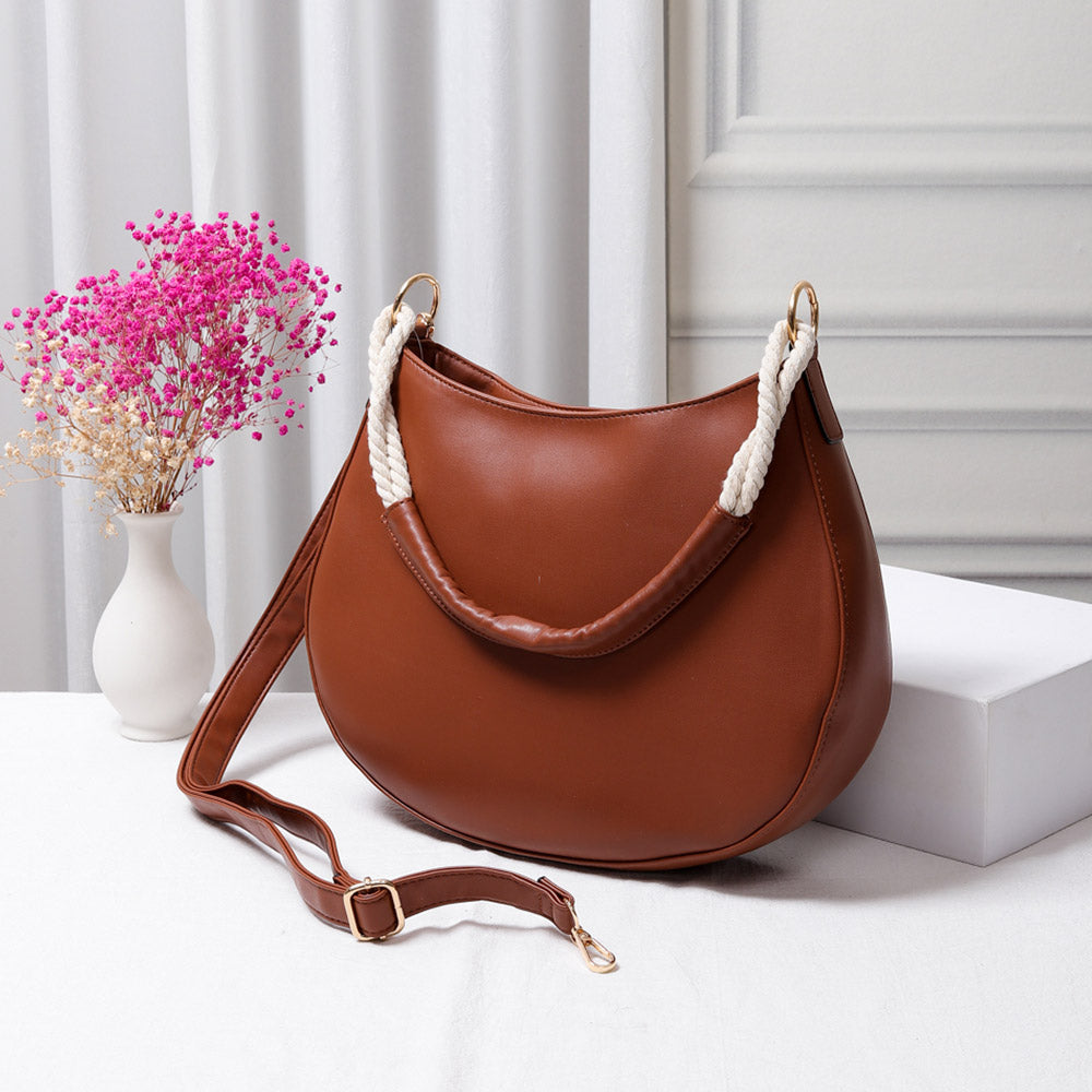 Solid Faux Leather Shoulder Crossbody Bag Brown