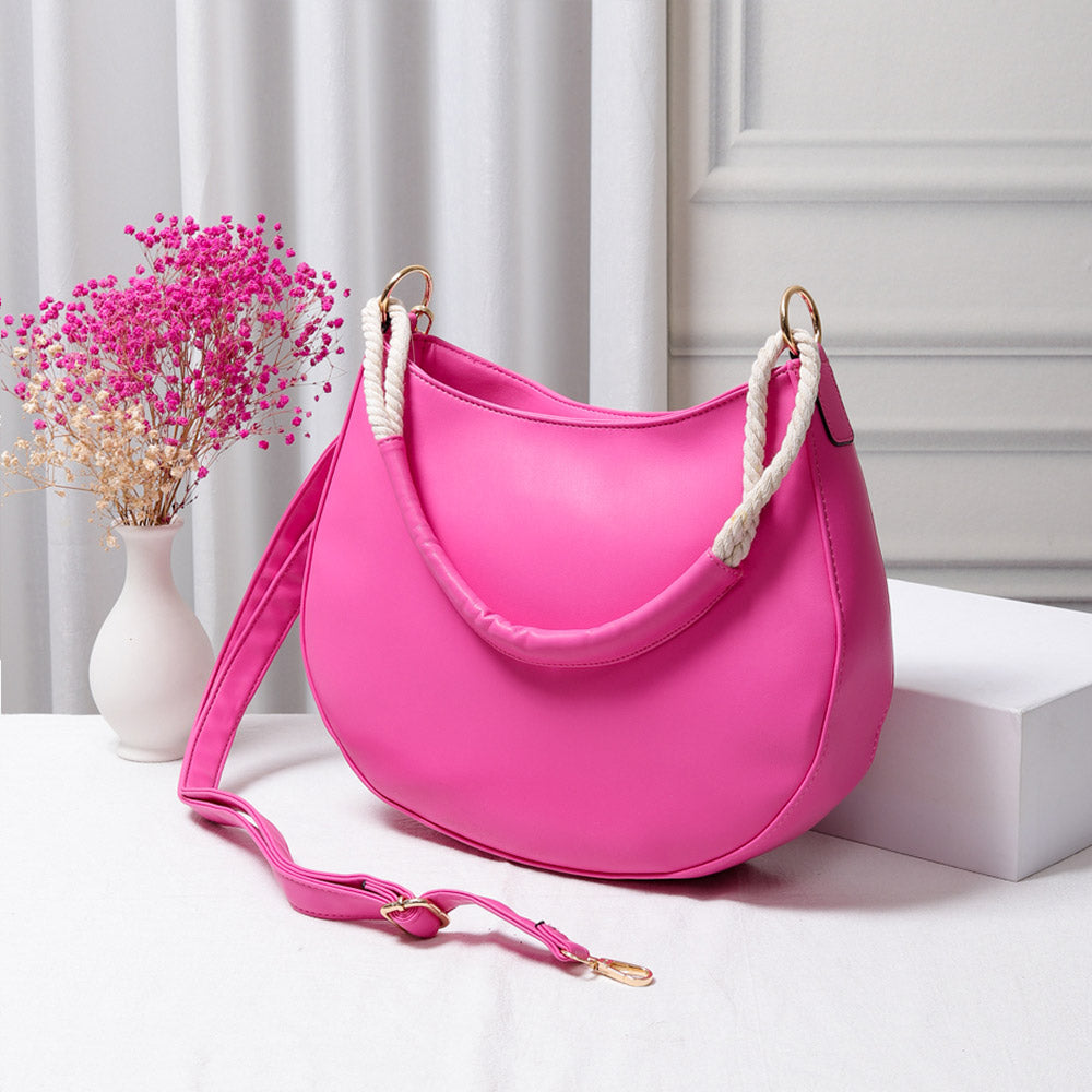 Solid Faux Leather Shoulder Crossbody Bag Fuchsia