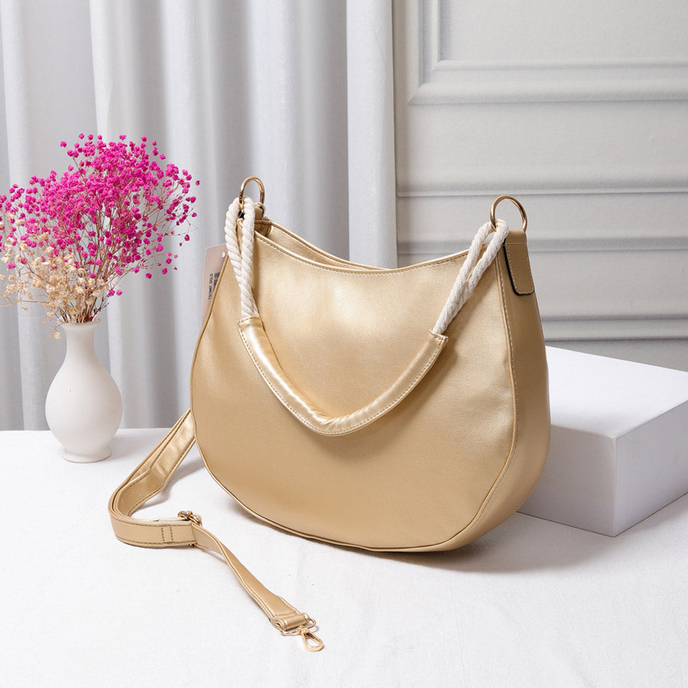 Solid Faux Leather Shoulder Crossbody Bag Gold
