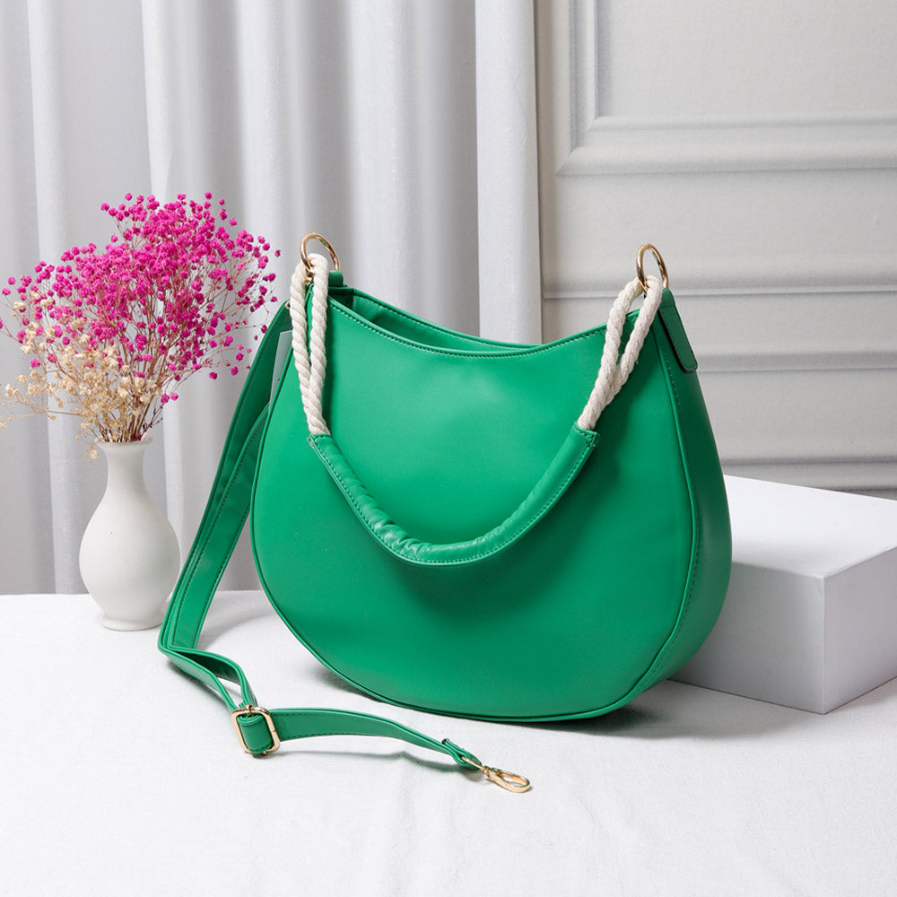Solid Faux Leather Shoulder Crossbody Bag Green