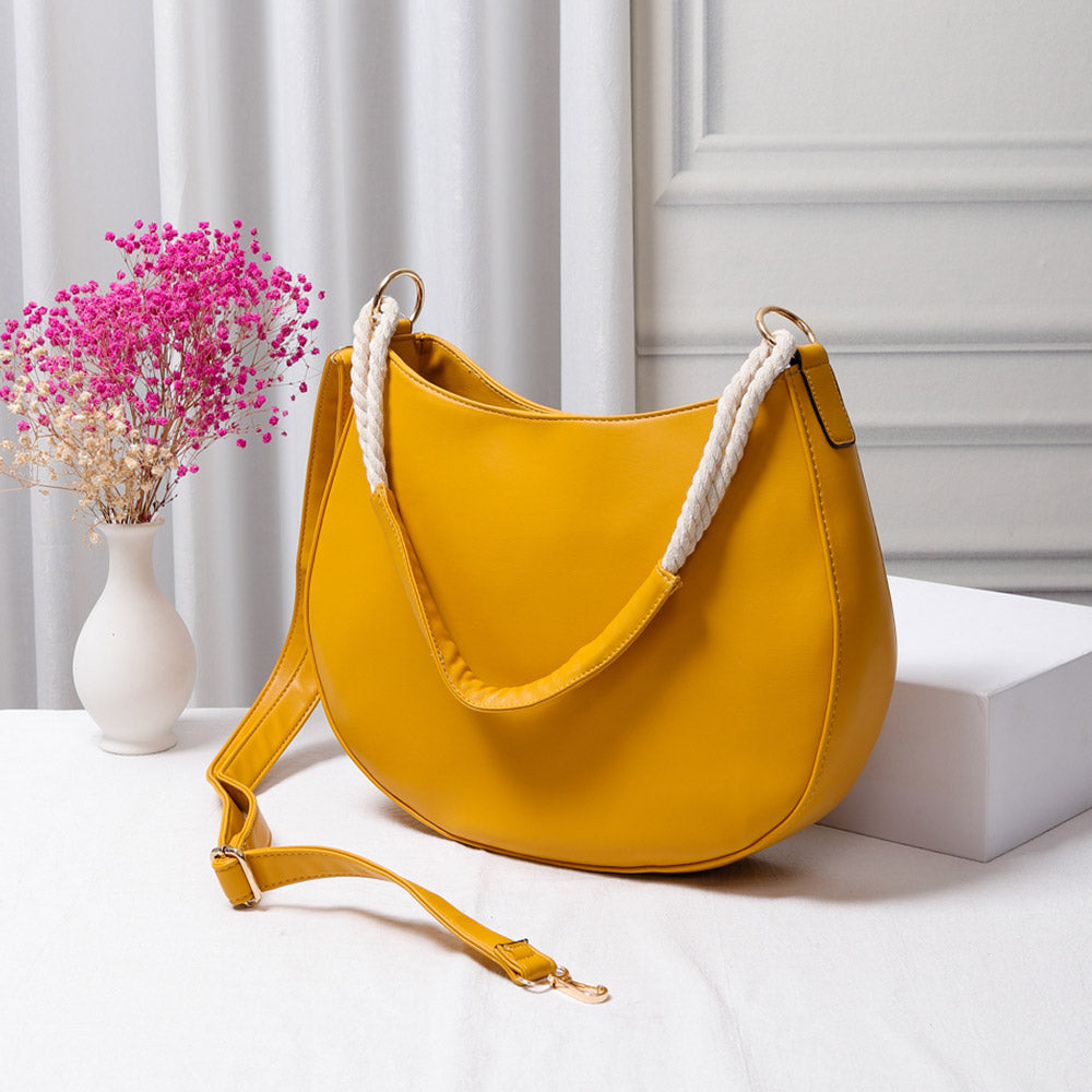 Solid Faux Leather Shoulder Crossbody Bag Mustard