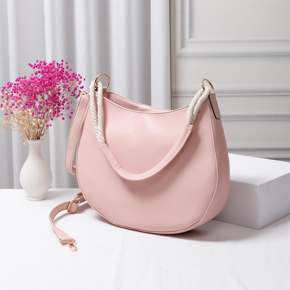 Solid Faux Leather Shoulder Crossbody Bag Pink