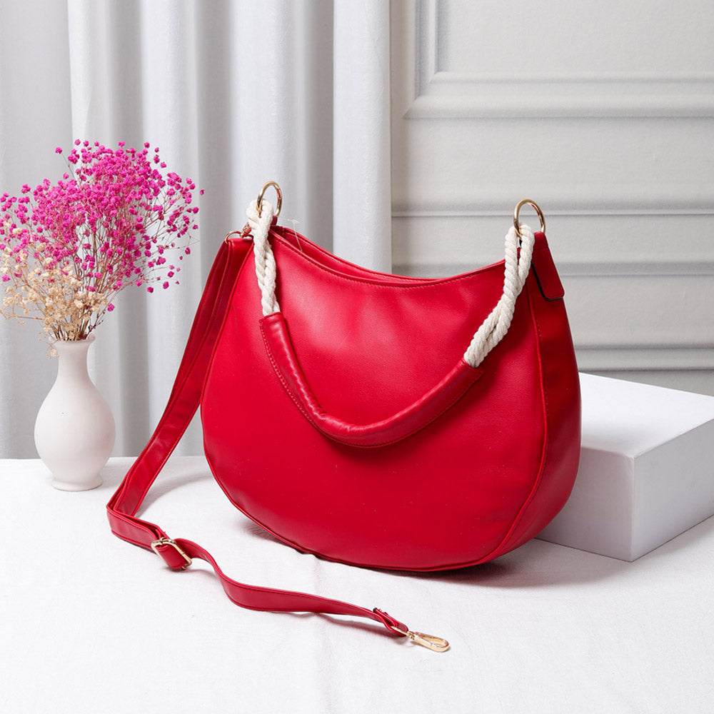Solid Faux Leather Shoulder Crossbody Bag Red