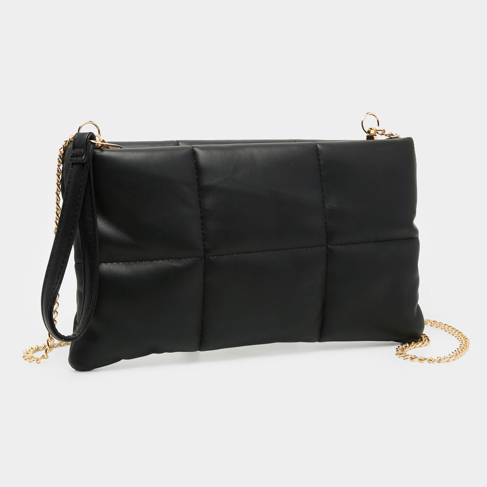 Quilted Solid Faux Leather Crossbody Bag Black