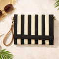 Striped Woven Foldover Wristlet Clutch Crossbody Bag Black