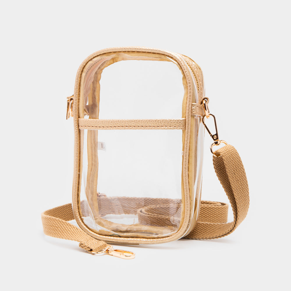 Solid Faux Leather Transparent Rectangle Crossbody Bag Gold