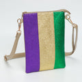 Glittered Vertical Strip Mardi Gras Flat Mini Crossbody Bag Gold