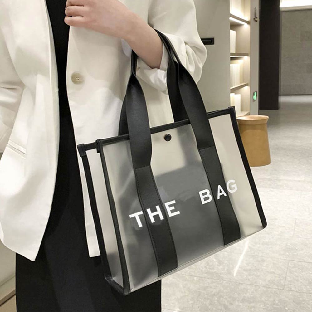 THE BAG Optic Transparent Structured Tote Crossbody Bag Black