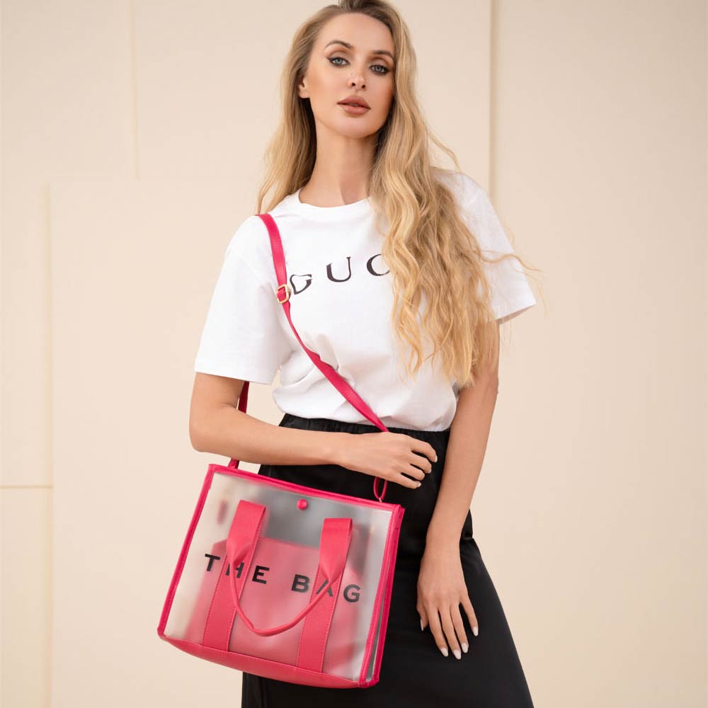THE BAG Optic Transparent Structured Tote Crossbody Bag Hot Pink