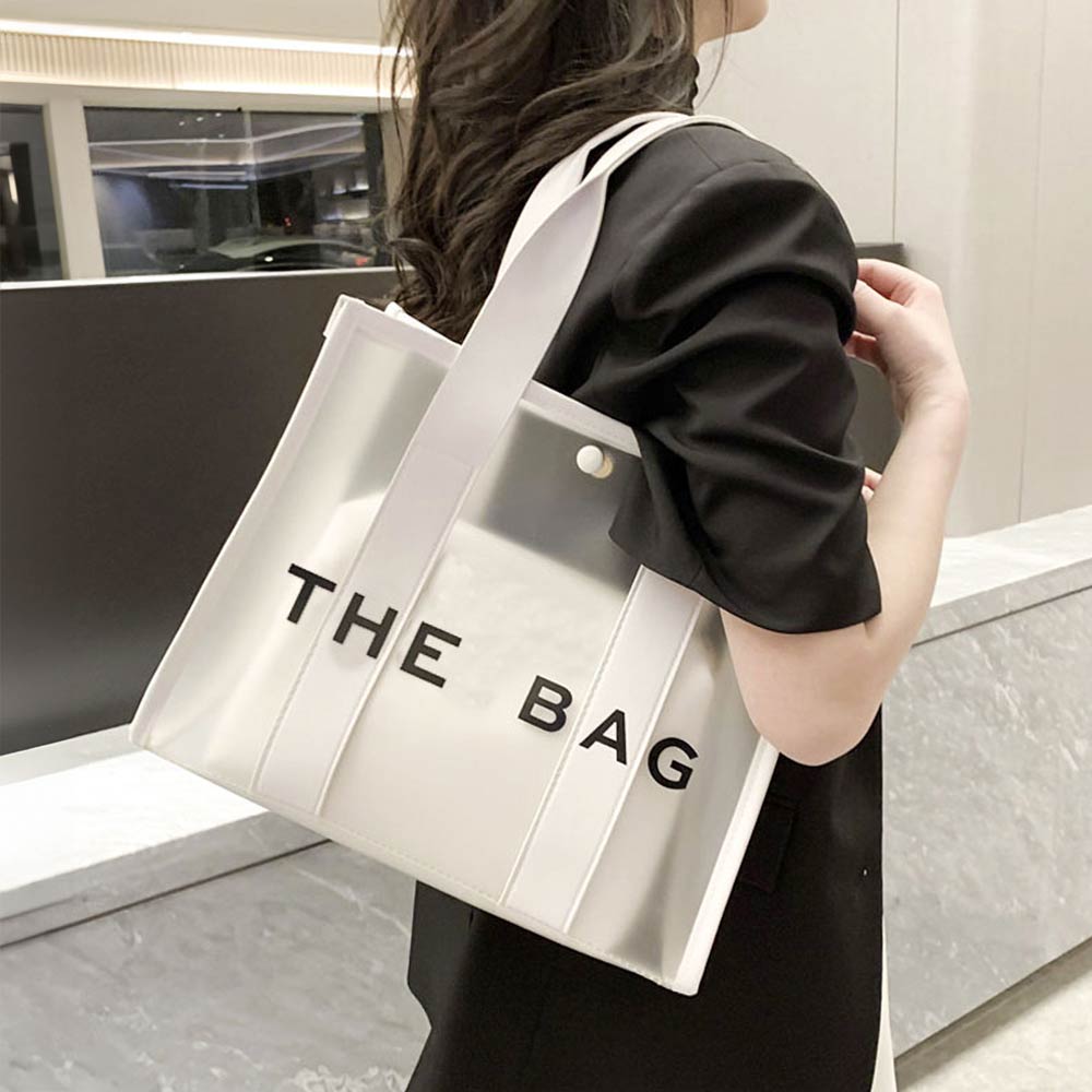 THE BAG Optic Transparent Structured Tote Crossbody Bag White