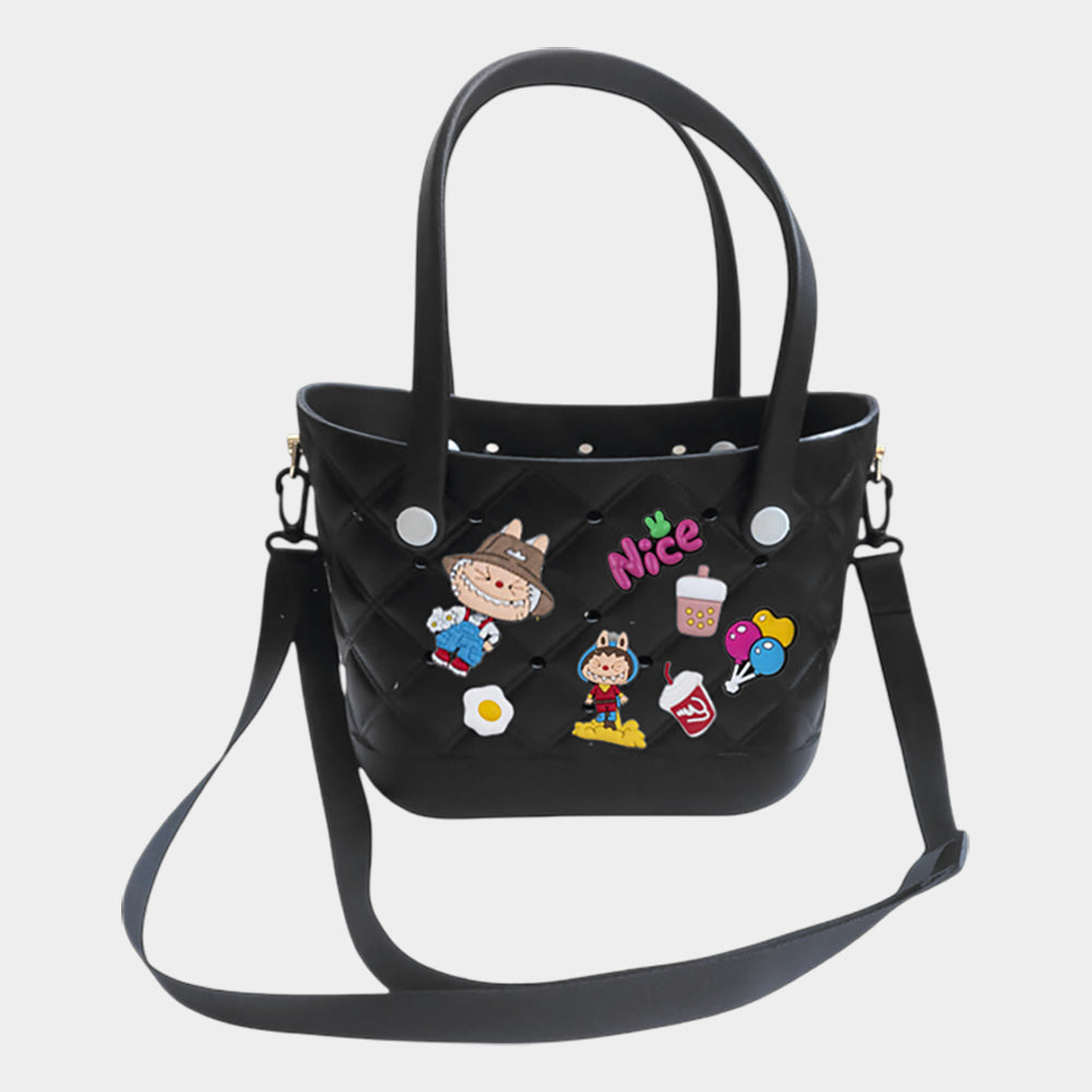 Trendy Silicone Personalized Charm Handbag / Crossbody Bag Black