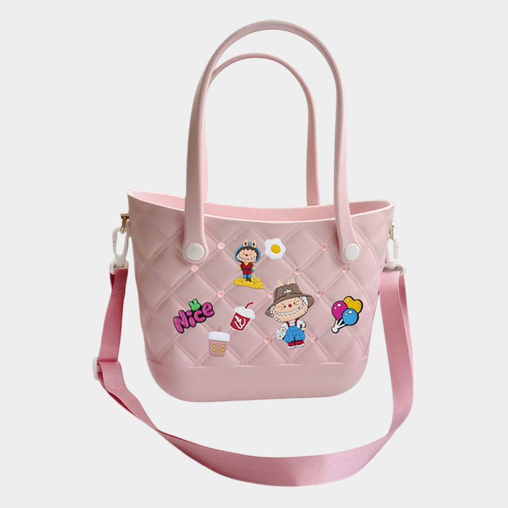 Trendy Silicone Personalized Charm Handbag / Crossbody Bag Pink