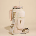 Solid Tumbler Carrier Holder Chevron Pattern Strap Crossbody Bag Ivory