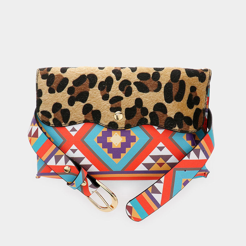 Leopard Patterned Faux Leather Fanny Pack / Belt / Crossbody Bag Leopard, Red