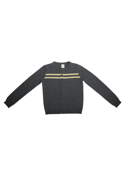 Cashmere Wool Stripe Cardigan in Charcoal/Butter Charcoal Butter