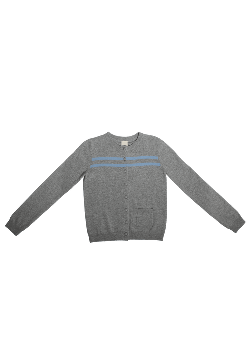 Cashmere Wool Stripe Cardigan Heather Grey Cotton Blue