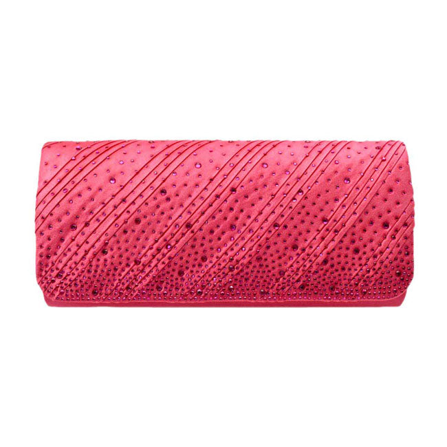 Diagonal Line Detailed Bling Evening Clutch Crossbody Bag Fuchsia