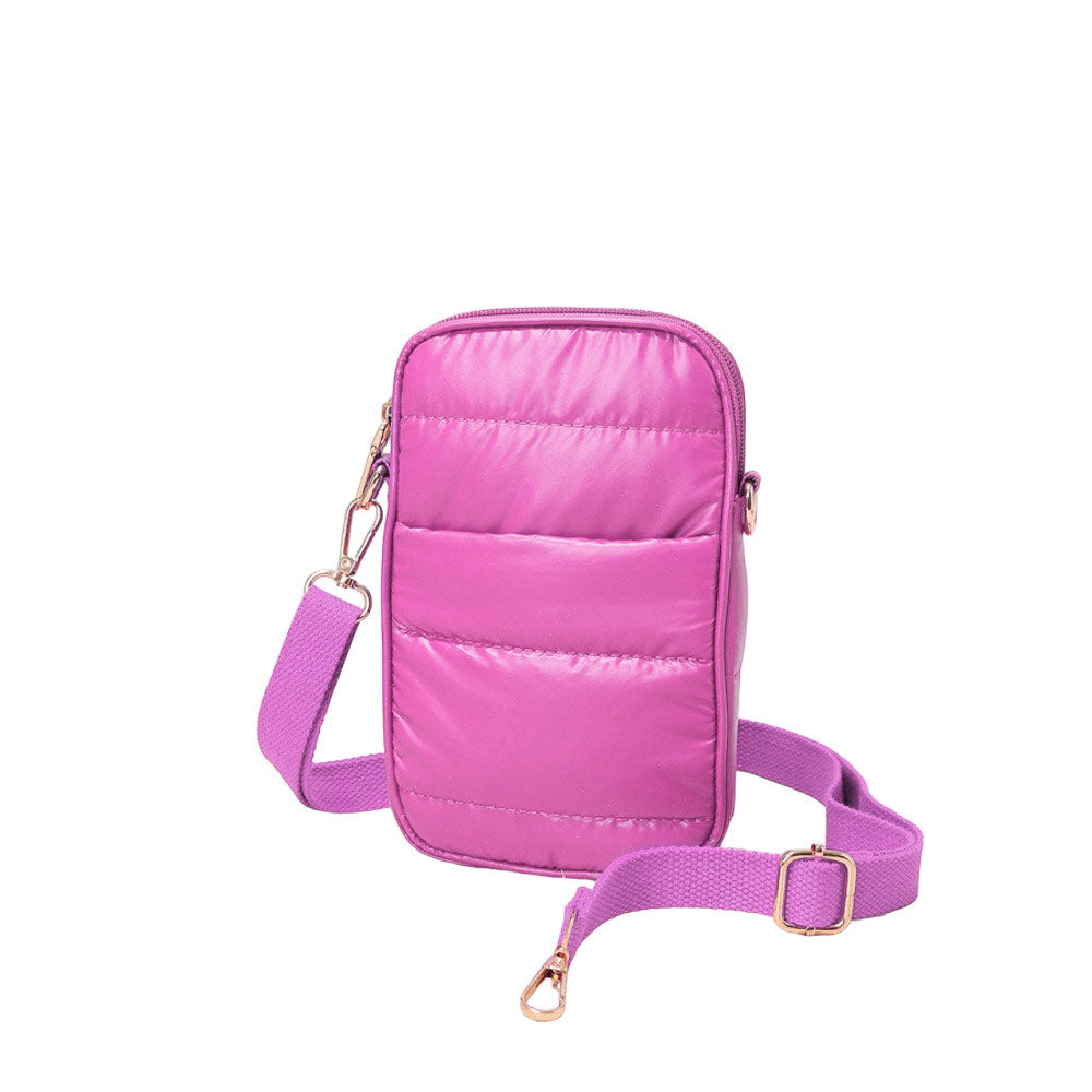 Glossy Puffer Rectangle Crossbody Bag Fuchsia