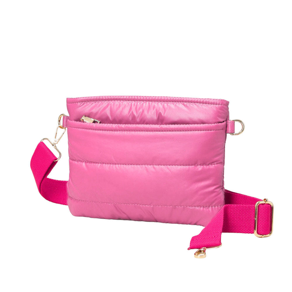 Glossy Solid Puffer Crossbody Bag Fuchsia