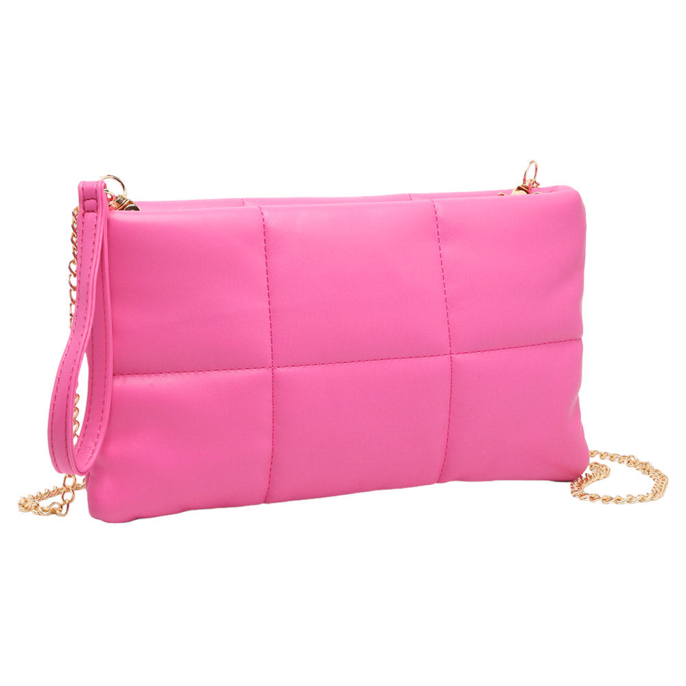 Quilted Solid Faux Leather Crossbody Bag Fuchsia