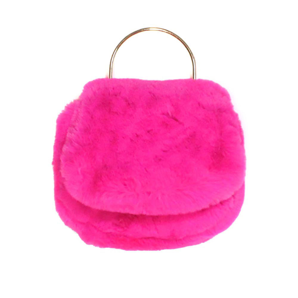 Solid Faux Fur Tote Crossbody Bag Fuchsia