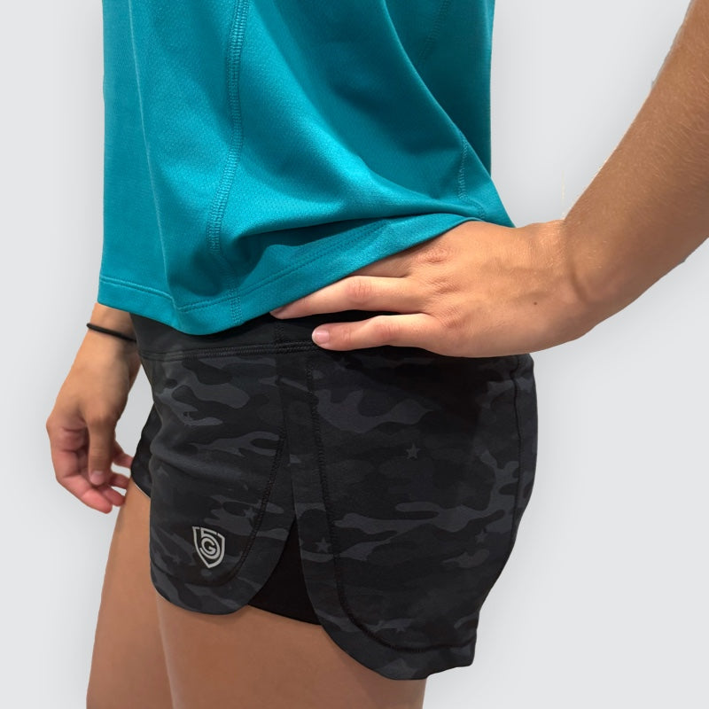 Fast & Free Women's Workout Shorts Black Camo