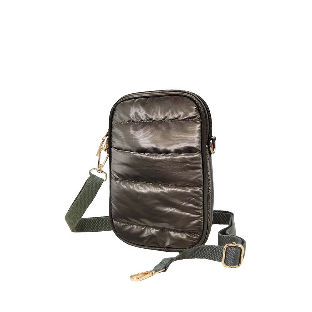 Glossy Puffer Rectangle Crossbody Bag Bronze