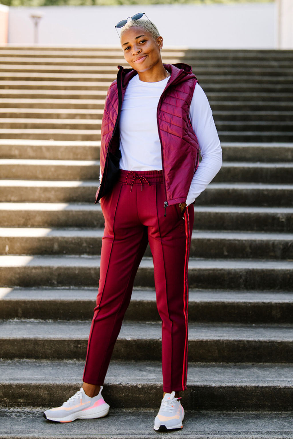 Powerstripe Mid Rise 28" 7/8 Length Track Pant Merlot