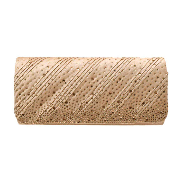 Diagonal Line Detailed Bling Evening Clutch Crossbody Bag Gold