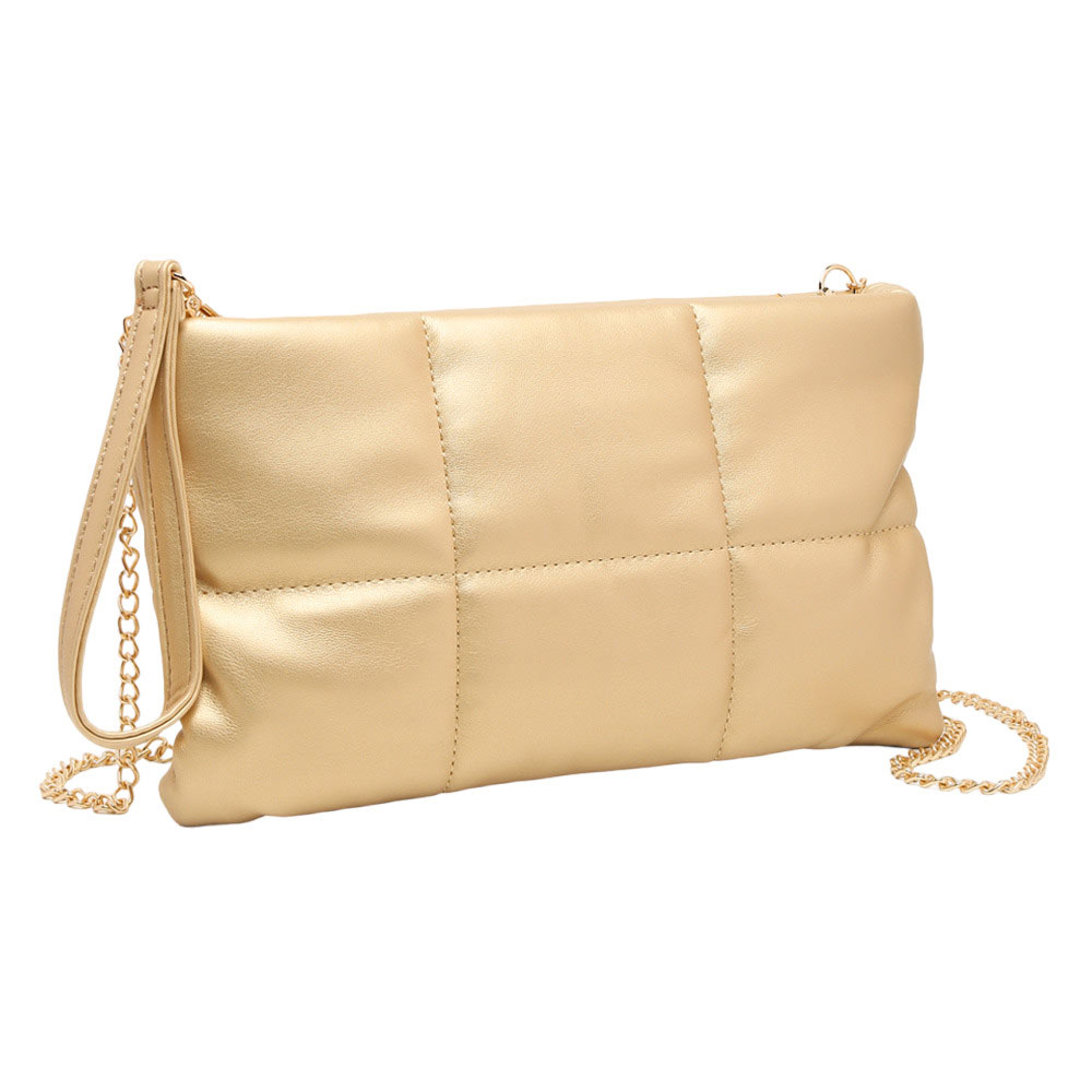 Quilted Solid Faux Leather Crossbody Bag Gold