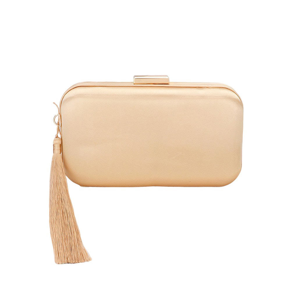 Tassel Pointed Solid Clutch Crossbody Bag Gold