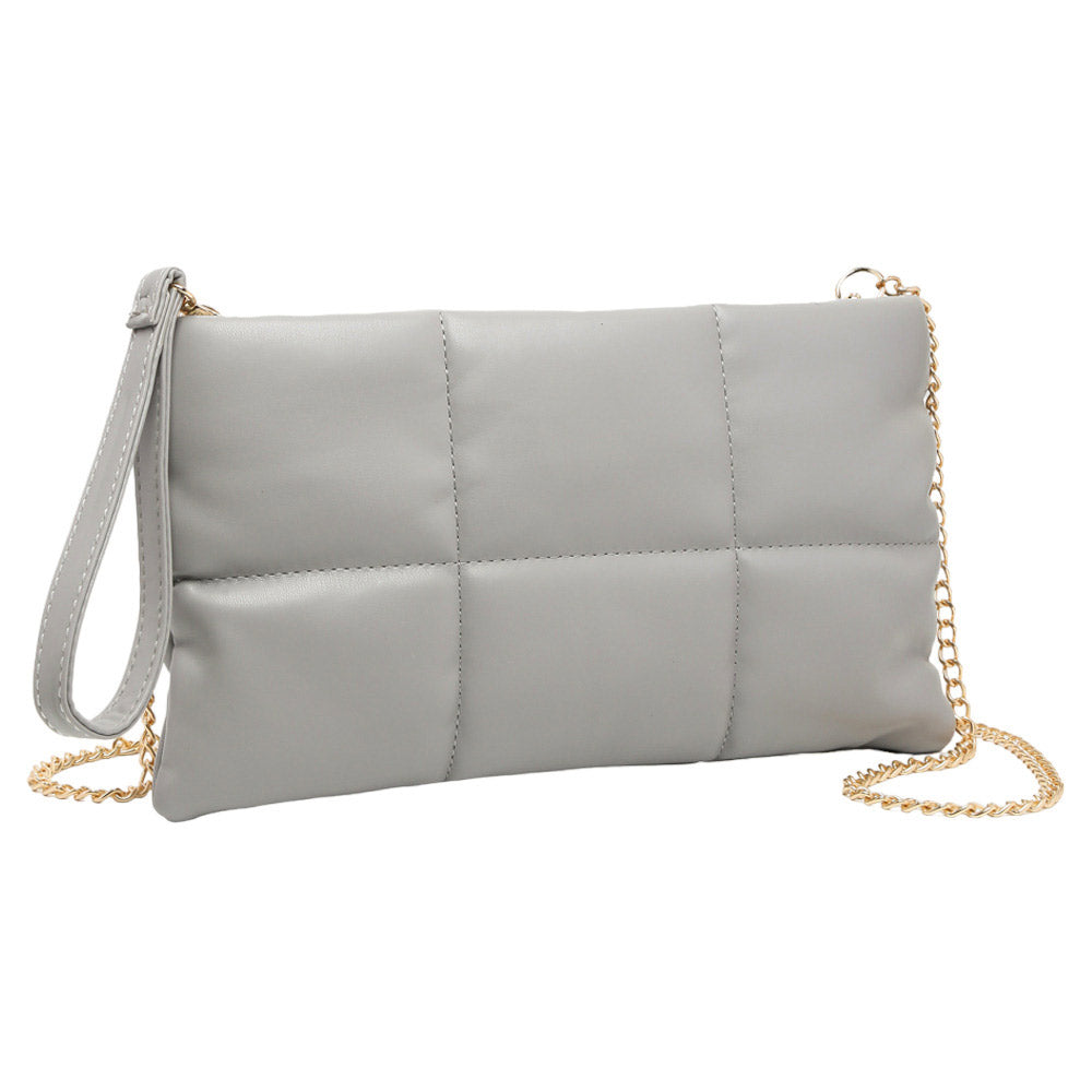 Quilted Solid Faux Leather Crossbody Bag Gray