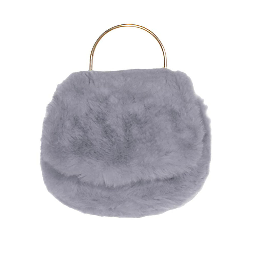 Solid Faux Fur Tote Crossbody Bag Gray
