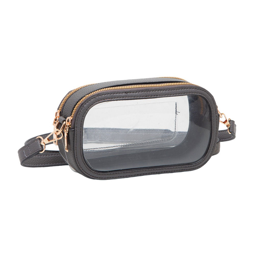 Solid Faux Leather Transparent Rectangle Crossbody Bag Gray