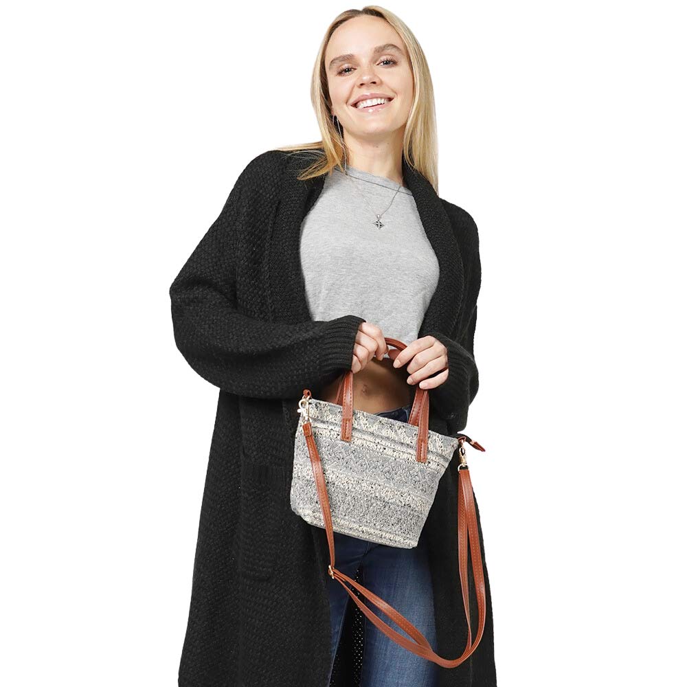 Tribal Patterned Tote Crossbody Bag Gray