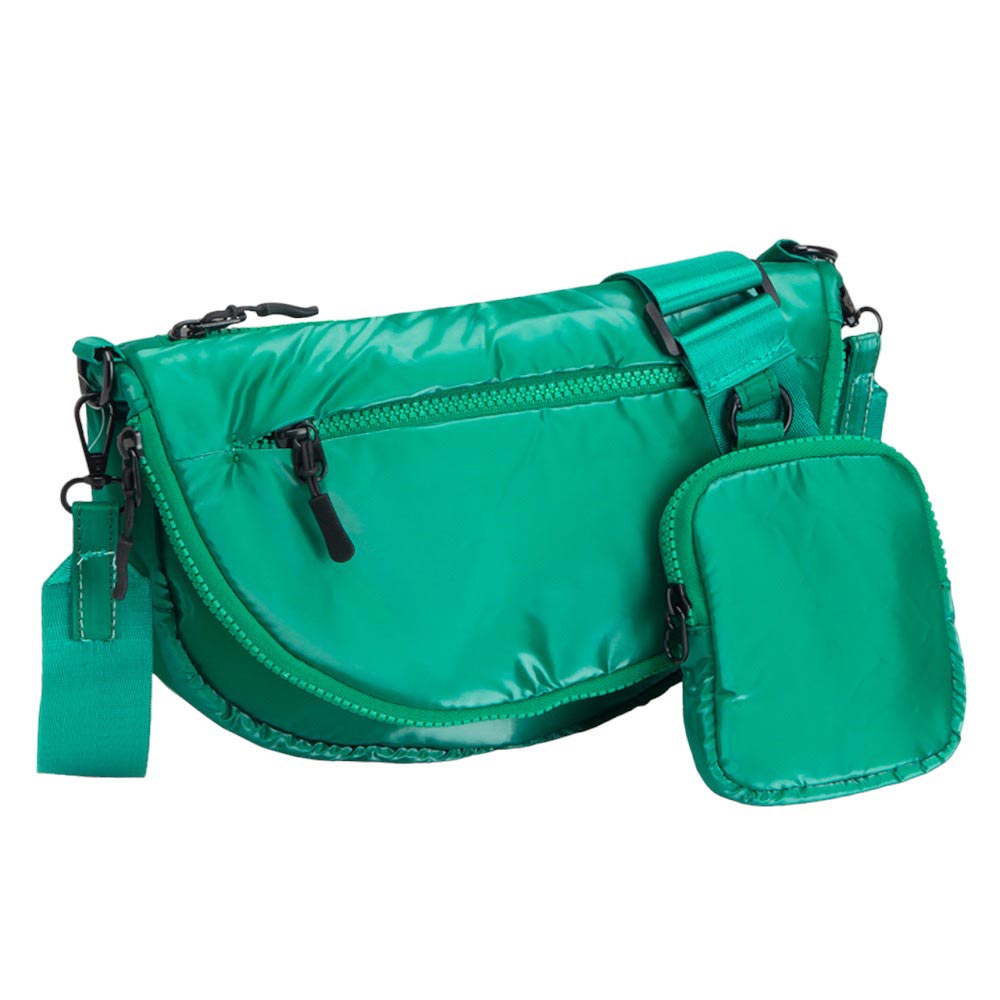 Glossy Puffer Half Moon Crossbody Bag Glossy Green
