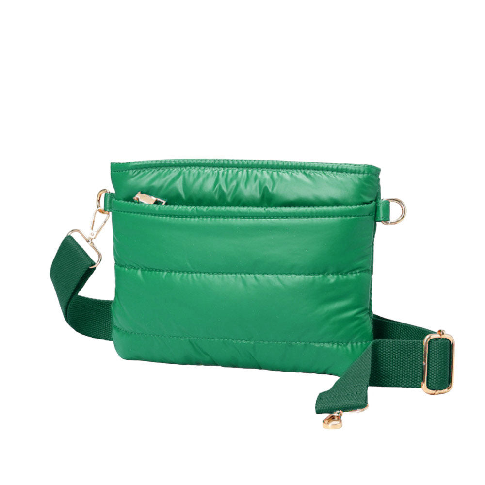 Glossy Solid Puffer Crossbody Bag Green