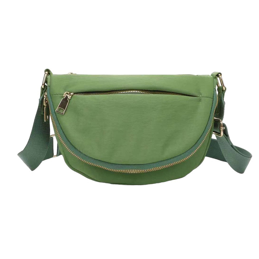 Half Round Solid Nylon Crossbody Bag Green
