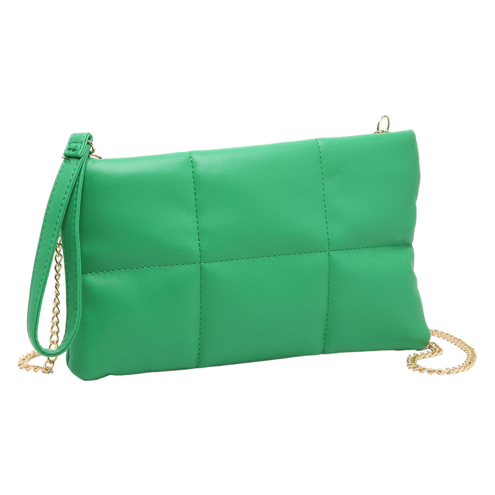Quilted Solid Faux Leather Crossbody Bag Green