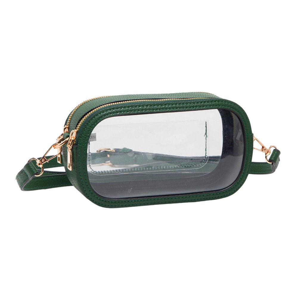 Solid Faux Leather Transparent Rectangle Crossbody Bag Green