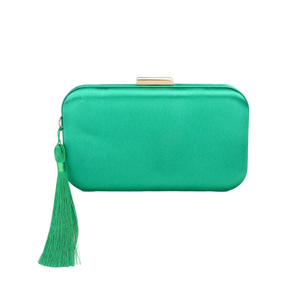 Tassel Pointed Solid Clutch Crossbody Bag Green