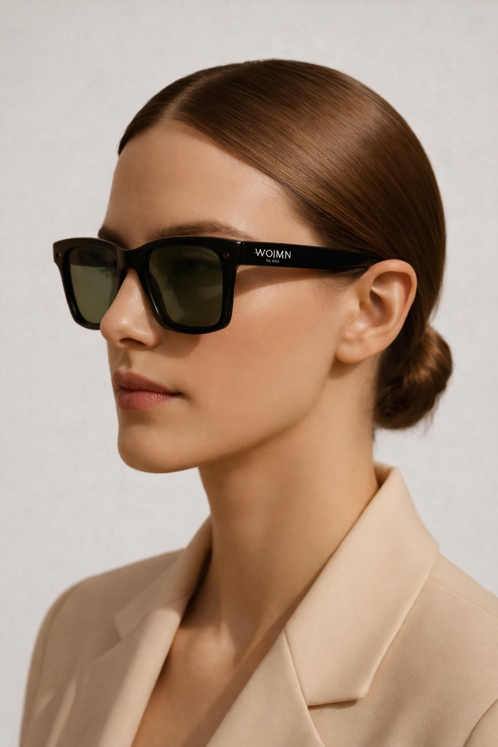 WO|MN sleek and square polarized sunglasses-green lenses, black acetate frame