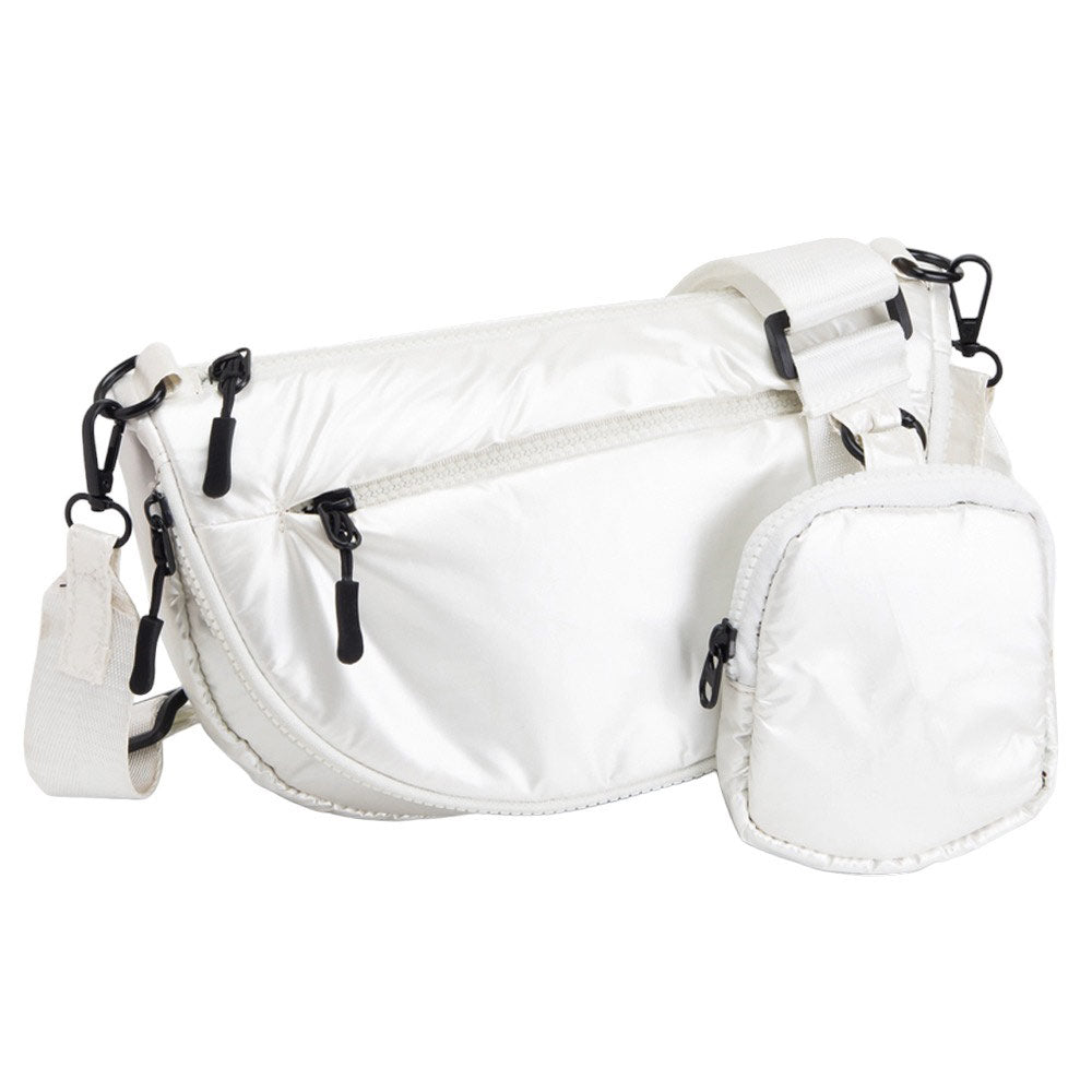 Puffer Half Moon Crossbody Bag Ivory