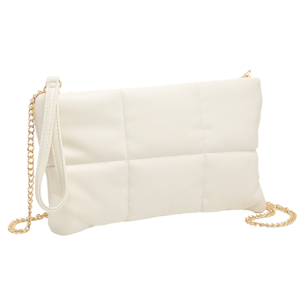Quilted Solid Faux Leather Crossbody Bag Ivory