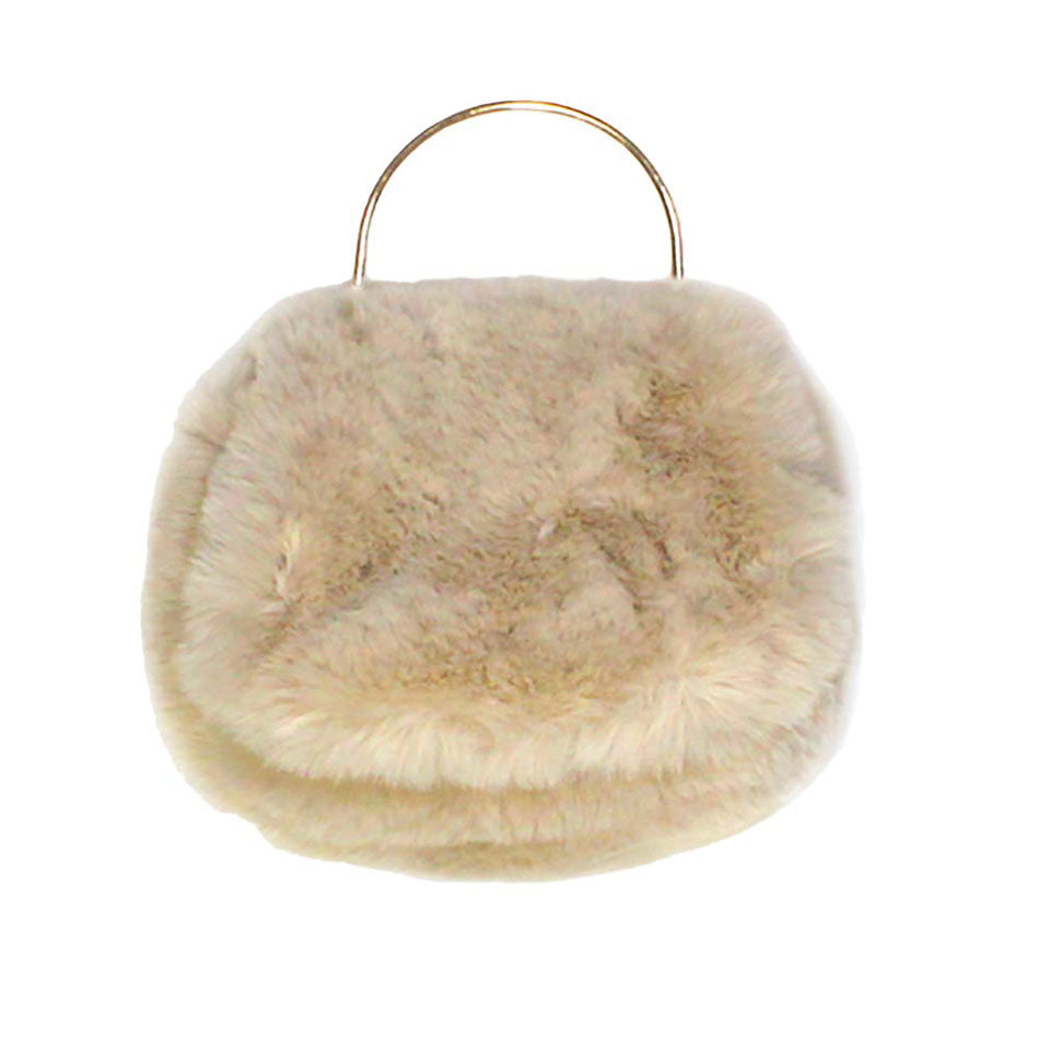 Solid Faux Fur Tote Crossbody Bag Ivory
