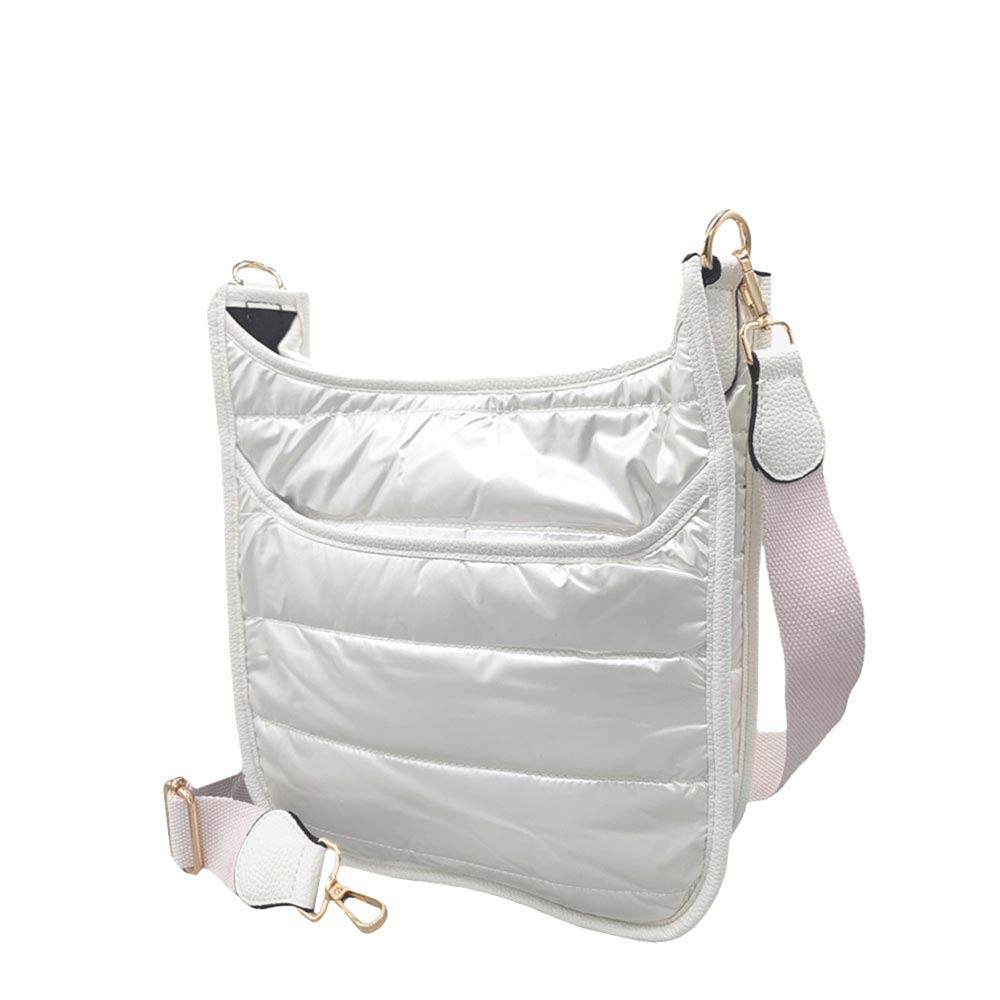 Solid Quilted Shiny Puffer Crossbody Bag Ivory