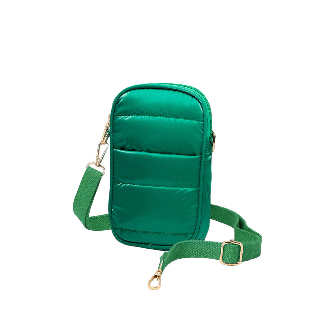 Glossy Puffer Rectangle Crossbody Bag KellyGreen