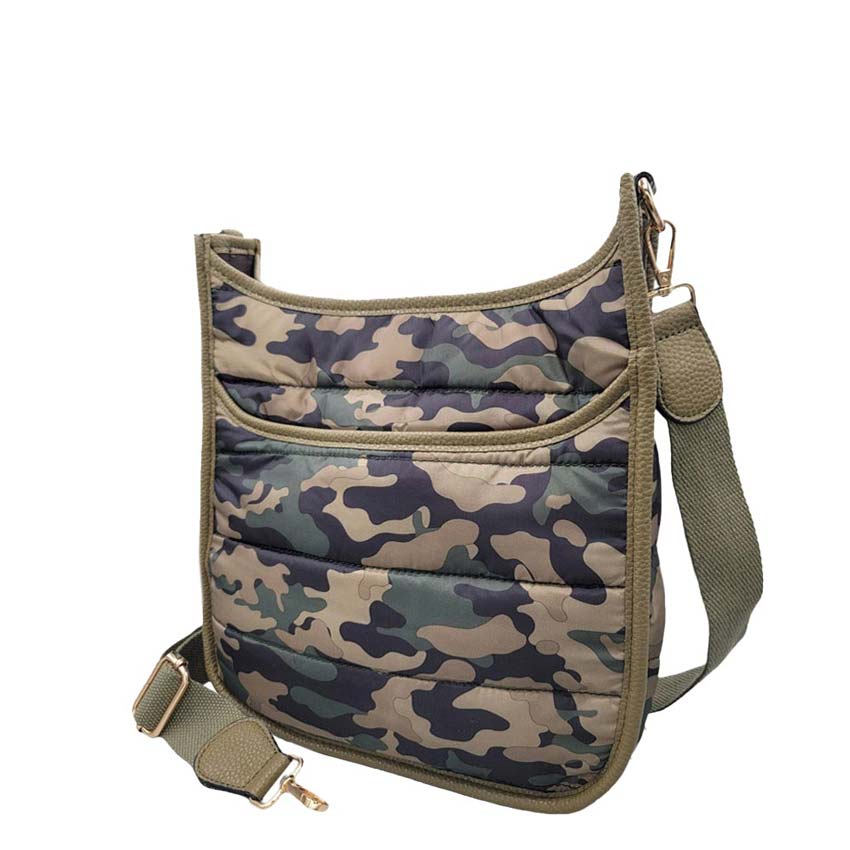 Solid Quilted Shiny Puffer Crossbody Bag Camouflage