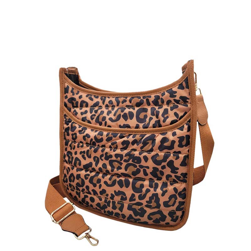 Solid Quilted Shiny Puffer Crossbody Bag Leopard
